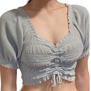 Urban Outfitters Sparkle Poof Sleeve Crop Top. Silver Grey. Size S #967